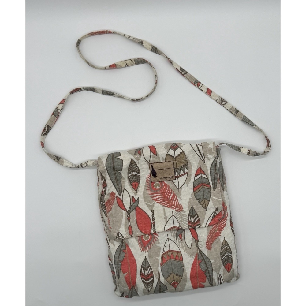 Flipped Bird Feather Print Crossbody Bag Boho Canvas Shoulder Purse
